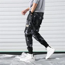 Moda hip hip calças carga harem pant homens bolsos streetwear impressão harajuku casual macacão masculino jogger sweatpant 2291