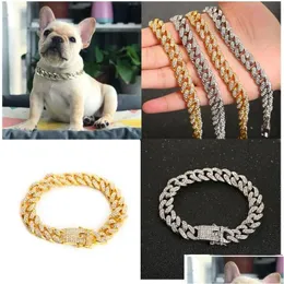 Dog Collars Leashes Pet Cat Collar Jewelry Stainless Steel With Diamond Pitbl Personalised Dogs Accessories Drop Delivery Home Gar Dhamk