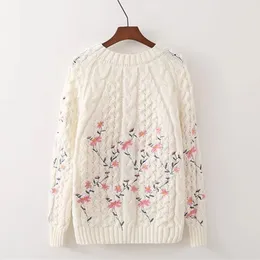 Swetery kobiet 2023 SWEATER Kobiety Pullower Autumn Floral Knitted Knitle O-Neck White Knitting Sweet