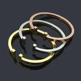 Novo 316l titânio aço manguito pulseira marca de luxo casal amor t pulseira para homens feminino europeu clássico designer pulseiras jóias q6