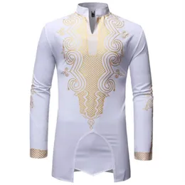 남자 패션 아프리카 디자인 캐주얼 긴 슬리브 흰 셔츠 남자 드레스 셔츠 남성 셔츠 캐주얼 플러스 사이즈 하루 주쿠 303w