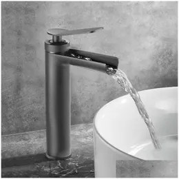 Rubinetti per lavandino del bagno Miscelatore per lavabo a cascata Rubinetto per pistola Ottone grigio e rubinetto per lavabo con maniglia singola fredda Torneira Drop Consegna a domicilio G Dhyxt