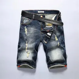 Erkek ince kot pantolonlar erkek markası yırtılmış Bermuda yaz capri erkek bisikletçisi tasarımcısı kıyafet deliği denim yarısı overratn rort199z