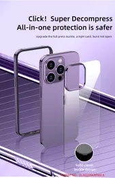 Capa de telefone com moldura de liga de alumínio e painel traseiro transparente de acrílico para iPhone 15 Pro Max 14 13 Luxo metal fino luz dissipação de calor capa premium 3 em 1