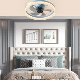 Современный подвесной вентилятор Потолочные вентиляторы с регулируемой светодиодной подсветкой Встроенная установка тонких современных потолочных вентиляторов (синий)