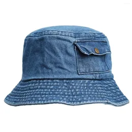 Berets Topi Nelayan Saku Bucket Denim Antik Pria Wanita Dicuci Katun Panama Mode Bob Hip Hop Petten Sombrero Pescador