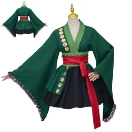 Cosplay Anime Roronoa Zoro Cosplay Costume Sexy Woman Green Kimono Maid Uniform Halloween Carnival Party Role Play Sex Reversal Suit