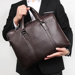 Pastas de couro de luxo maleta homens saco de negócios 15.6 "laptop 14 arquivo de documento de escritório masculino ombro