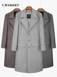 Men's Wool Blends Mantel wol Herringbone jaket dalam pria dengan kancing sebaris sangat panjang kopi kasual modis dapat dilepas 231013