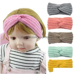 Hair Accessories Baby Knitting Headbands Girls Cross Bind Tie Cloghet Headband Kids Princess Hair Bands Winter Children Keep Warm Hair Dh4Gj