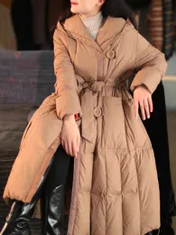 レディースダウンパーカーヤンベニーロングパフジャケット女性フード付き厚い90アヒルコート付き冬の服女性羽231013