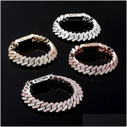 Chain Rock 14Mm Ice Out Cz Cuban Link Bracelets Gold Hip Hop Jewelry For Men And Women Drop Delivery Dhh58