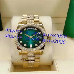 Move2020 Men Men Watch 128348 36mm Gold Case Stones و Diamonds في منتصف سوار الساعات معصم الوجه الأخضر C5257W