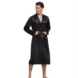 Homens sleepwear preto homens cetim rayon robe vestido cor sólida quimono banho nightwear lounge casual masculino camisola casa wear243l