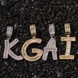 Hänge halsband Hip Hop Letter Micro Paled Square CZ Cubic Zirconia Bling isade ut män Rapper smycken guld Sier halsband dropp deli dhlim