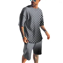 Erkek Tişörtleri Yaz Hawaii Tatil Gündelik Konfor Şeridi Gradyan Kısa Kollu Takım 3DT Gömlek Plaj Pantolon