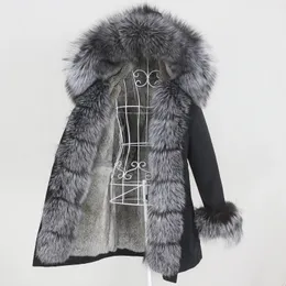 Frauen Pelz Faux OFTBUY Wasserdichte Winterjacke Frauen Lange Parka Echten Kaninchen Mantel Natürlichen Waschbären Kragen Kapuze Warme Streetwear 231013