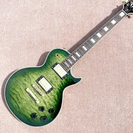 Kundenspezifische E-Gitarre mit Griffbrett aus Palisander, Farbe Green Burst, Decke aus gestepptem Ahorn, goldene Hardware, kostenloser Versand