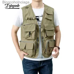 Gilet da uomo FOJAGANTO Gilet cargo estivo da uomo Tinta unita Casual Lti-Pocket Gilet con scollo a V sportivo all'aria aperta Gilet sciolto sottile ad asciugatura rapida UomoL231014