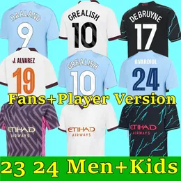 2023 2024 Haaland Soccer Jersey de Bruyne Mans Cities Grealish Foden Football Shirt Uniforms Men Kid Kit Sets Alvarez Fans22 23 24