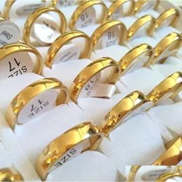 Band Rings Band Rings Bk Lots 50st Gold Plate 4mm Par Rostfritt stål Fashion Lovers Wedding Jewelry Anniversary Gift Wholesale 22 DHVXG