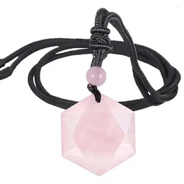 Colares Pingente Pedra Natural Hexagrama Ametista Cristal Rosa Rosa Quartzo Reiki Estrela David Ágata Corda Trançada Colar Ajustável Jóias