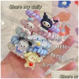 Cartoon Accessories Kuromi Style Telephone Wire Cord Gum Hair Tie Girls Candy Color Elastic Band Ring Rope Bracelet Stretchy Scrunchy Dhcjd