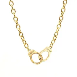Choker-Halsketten Die Handschellen-Anschluss-Anhänger-Gothic-Halskette für Frauen 6-mm-Rolo-Kabel Edelstahl-klobige Kette Collar210D