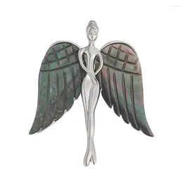 Brooches Shell Carving Fairy Brooch Natural Freshwater Abalone Angel Wing Metal Corsage Pin Fashion Clothes DIY Accessory Breastpin