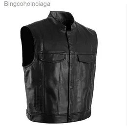 Män västar män väst svart cyklist motorcykel hip hop waistcoat faux läder punk vår ärmlös läder väst plus storlek lös casuall231014