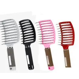 Hair Brushes Women Mas Brush Smooth Pure Pig Hairbrush Styling Plastic Nylon Big Bent Comb Hairdressing Tool7667234 Drop Delivery Pr Dhp84