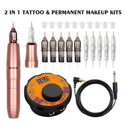 Tattoo Machine BIOMASER est Permanent Makeup 2 Head Rose Gold Microblading Pen Equipment 3D Gun Set 231013