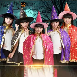 CAPSSKULL CAPS 2PCSSET Dziecięce Dzieci Halloween Costume Witch Cloak Cape and Hat Cosplay Prop 231013
