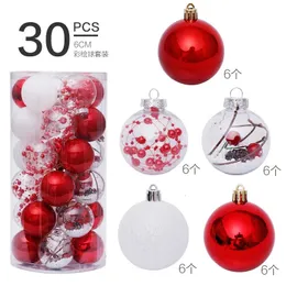 Decorações de Natal Decorações de Natal 6cm / 30pcs Bola Transparente Vermelha e Branca Árvore de Natal Pendurada Pingente Ano Decoração de Casa Presentes de Festa de Natal 231013