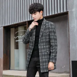 Misturas de lã masculina Mantel wol kotakkotak panjang menengah casual untuk pria musim gugur dingin 1934 jaket bisnis pakaian luar pas badan 231013