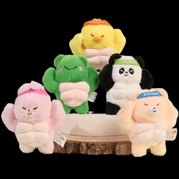 Mascot Costumes 13cm Kawaii Muscular Animal Plush Doll Toy Cute Panda Rabbit Frog Plushie Keychain Bags Pendant Decoration Kids Christmas Gifts