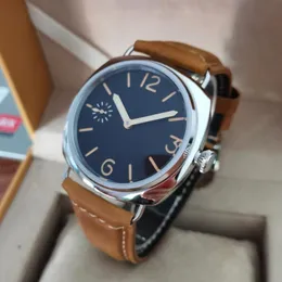 Logo yok 45mm Paslanmaz Çelik Manuel Mekanik Erkekler İzle Sapphire Sandviç Dial Turuncu Numara Altın El Seagull St3600-2 123