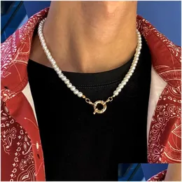 Chokers Chokers Shixin Punk Hip Hop Pearl Choker Necklace For Women/Men Simple White Pearls Collar Men Fashion Neck Jewelry 2021 Jewel Dhl6P