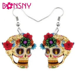 Charme Bonsny Declaração Acrílico Clássico Halloween Floral Crânio Brincos Dangle Gota Moda Jóias Para Mulheres Meninas Senhoras Encantos 231013