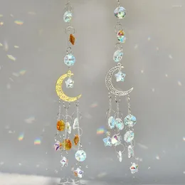 Estatuetas decorativas decoração pendurado pingentes eólios sinos cristal carrilhão lua janela quarto vento prata apanhador estrela sol ouro