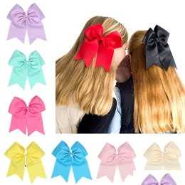 Akcesoria do włosów Dziewczyny Solid Rainbon Grosgrain Bows Clip with Elastyczne krawaty Bobbles Cheerleading 20pcs HC004 Drop dostawa dziecięce dzieci MA DHW6S