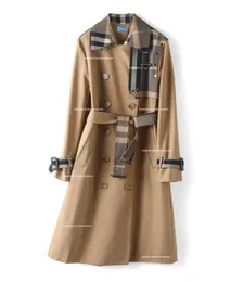 2023 스프링과 가을 디자인 영국 스타일 대비 격자 무늬 새 레이스 업 캐주얼 다목적 여성 윈드 브레이커 코트