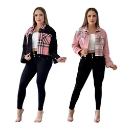 Designer corduroy jacka kvinnor rosa kappa kvinnor designer rutig bomber jacka tweed coat gratis fartyg