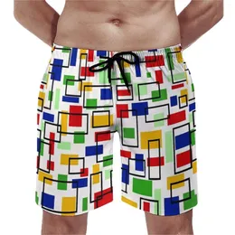 Men's Shorts De Stijl Gym Summer Modern Block Design Casual Beach Short Pants Male Sportswear Quick Dry Printed Swimming Trunks