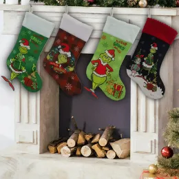 Grinchs julstrumpor 18 tum stora jul Grinchs Stocking Kit Juldekorationer Holiday Ornament Grinchs Decor Hem inomhus 1013