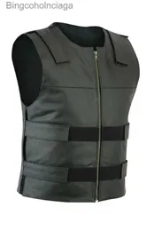 Men's Vests Men Bullet Proof Style Leather Motorcycle Vest for Bikers Tactical WaistcoatL231014