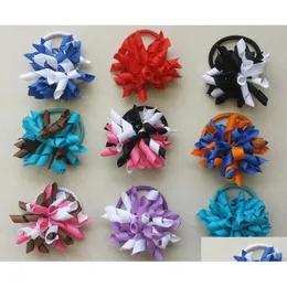 Akcesoria do włosów 10pcs 2.5 -cal Korker Ponytail Ties Uchwyty Streamer Borker Bows Clip Cheer Curly Bowbbon Bobbles PD007 Drop Deli Dh4p3