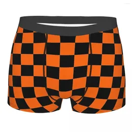 Cuecas laranja e preto padrão xadrez calcinha de algodão masculino roupa interior confortável shorts boxer briefs