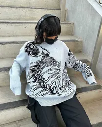 Herrtröjor kvinnor esteticy2k kläder topp porträtt svart streetwear män gotisk pullover höst stickad tröjaharajuku bomull tröja j231014