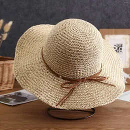 Boinas para mujer Sombrero de paja de verano Protección UV Plegable Color sólido Ultraligero para primavera Otoño Playa H9